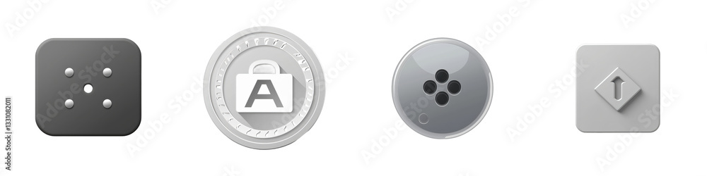 Gray icons showcase shapes, shopping bag, dots, and upward arrow against a black backdrop isolated on white or transparent Gray icons showcase shapes, shopping bag, dots, and upward arrow against a black backdrop isolated on white or transparent