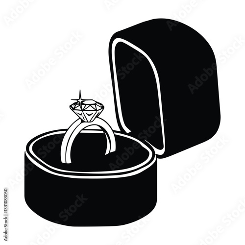 Engagement ring box Silhouette, Vector, Icon, Logo, White Background.