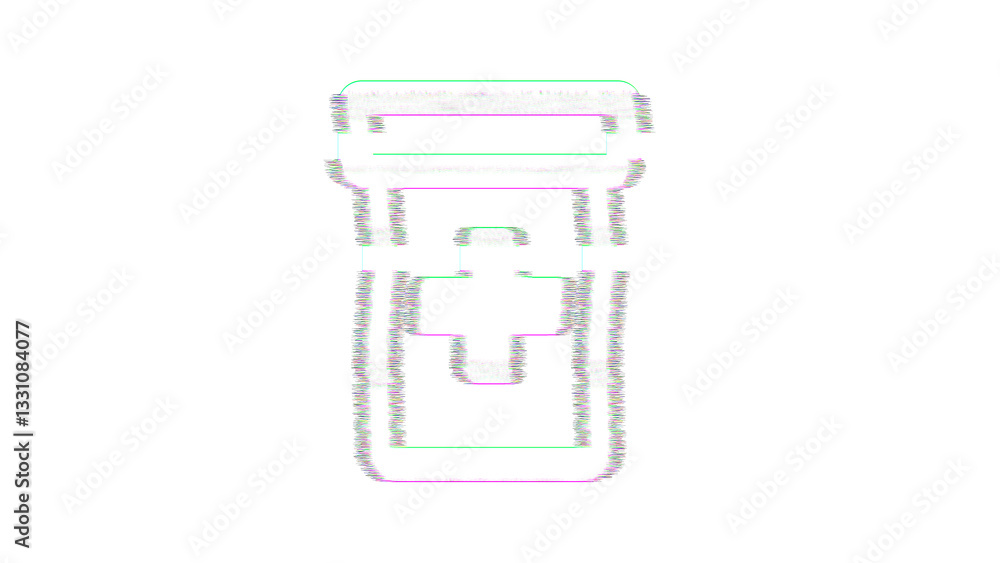 Icon prescription bottle is distorted. Glitch. Noise, chromatic aberration, geometric distortion Icon prescription bottle is distorted. Glitch. Noise, chromatic aberration, geometric distortion