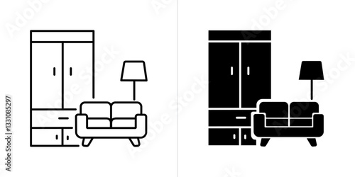 Furniture line and solid web icon set. Vector illustration