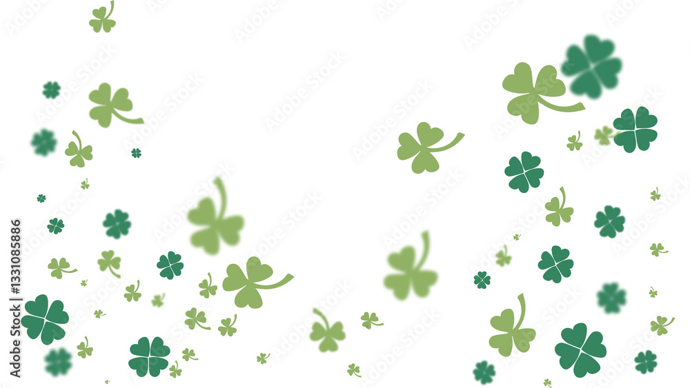 Falling shamrock clover leaves on transparent background. St. Patrick's day template. Spring nature. Falling shamrock clover leaves on transparent background. St. Patrick's day template. Spring nature.
