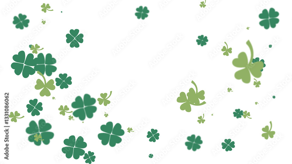 Falling shamrock clover leaves on transparent background. St. Patrick's day template. Spring nature. Falling shamrock clover leaves on transparent background. St. Patrick's day template. Spring nature.