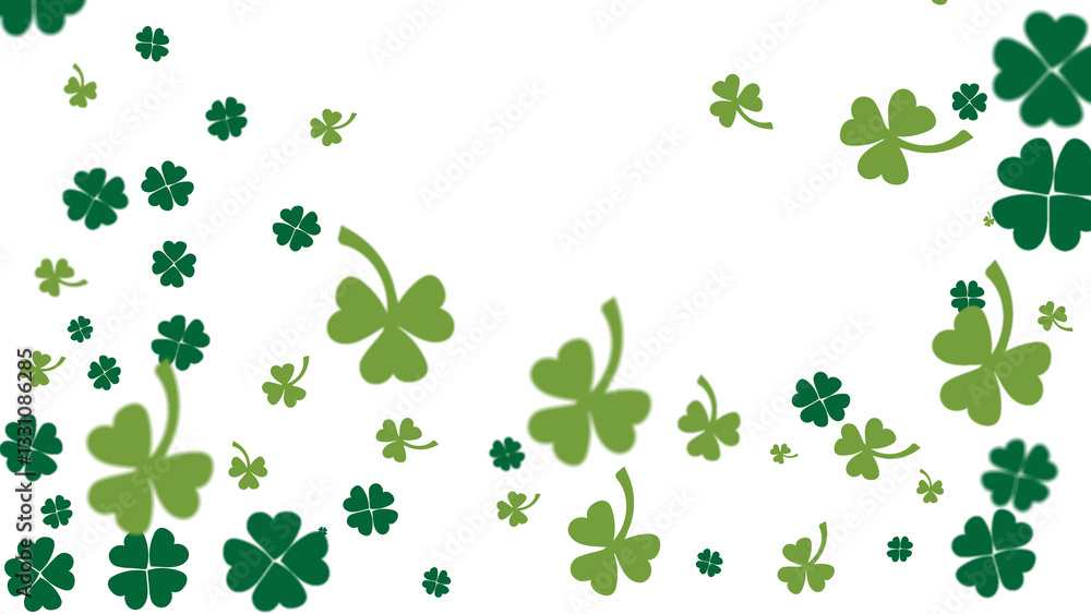 Falling shamrock clover leaves on transparent background. St. Patrick's day template. Spring nature. Falling shamrock clover leaves on transparent background. St. Patrick's day template. Spring nature.