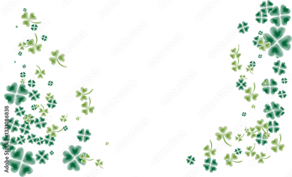 Falling shamrock clover leaves on transparent background. St. Patrick's day template. Spring nature. Falling shamrock clover leaves on transparent background. St. Patrick's day template. Spring nature.