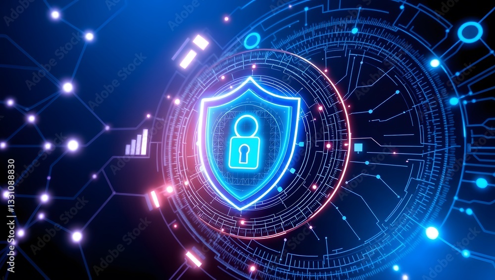 Fototapeta premium Cybersecurity and Data Protection Concept. Digital Shield and Secure Network