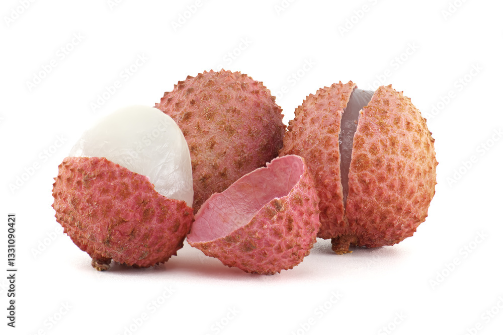 Fresh And Juicy Lychee Fruits With Shelled Pericarp On White Background Fresh And Juicy Lychee Fruits With Shelled Pericarp On White Background