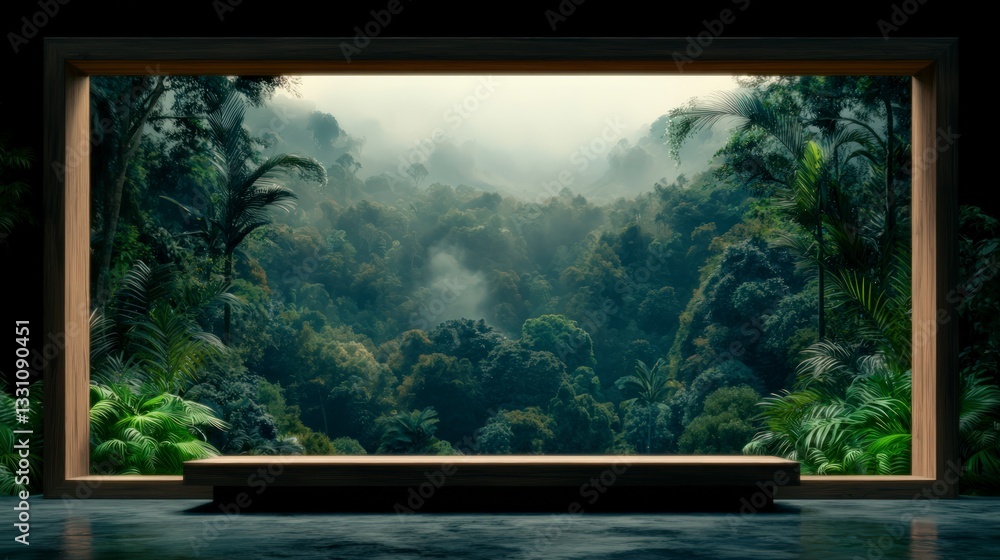 Serene Jungle Vista Modern Minimalist Window Frame Tropical Rainforest Landscape Serene Jungle Vista Modern Minimalist Window Frame Tropical Rainforest Landscape