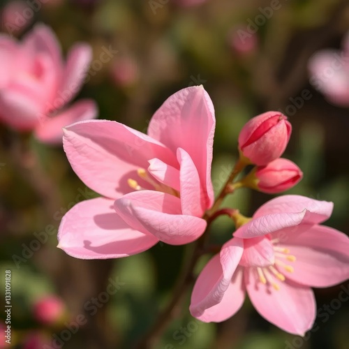 Delicate pink petals unfolding from white bud envelope, delicate, natural flowers, spring