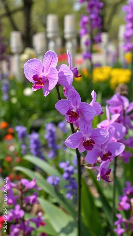 Delicate purple orchid blooms in a lush Keukenhof garden, keukenhof, delicate Delicate purple orchid blooms in a lush Keukenhof garden, keukenhof, delicate