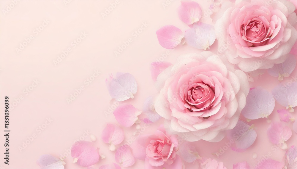 Naklejka premium Illustration of rose frame on pink background. Wedding, Valentine's Day, Mother's Day Concept.