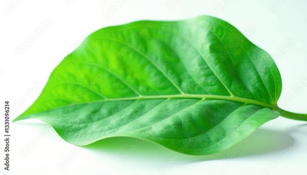 Fototapeta premium Single large leaf on white background with veins, simple, large, foliage