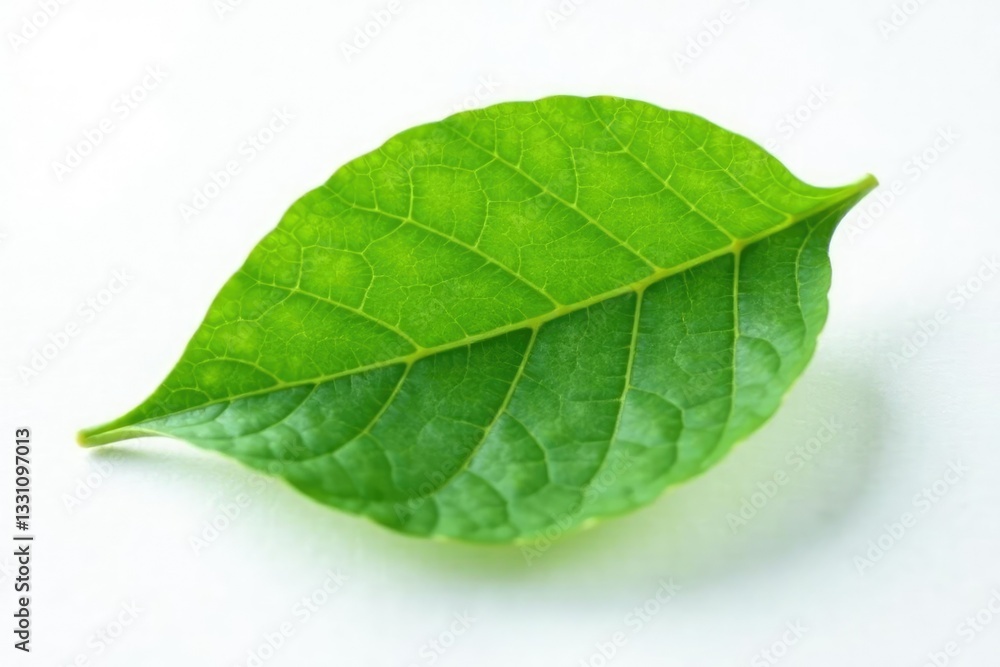 Fototapeta premium Single leaf isolated on white background with subtle texture, plant, nature, foliage