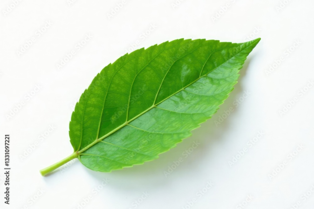 Fototapeta premium Single leaf isolated on white paper background, solo, botanical