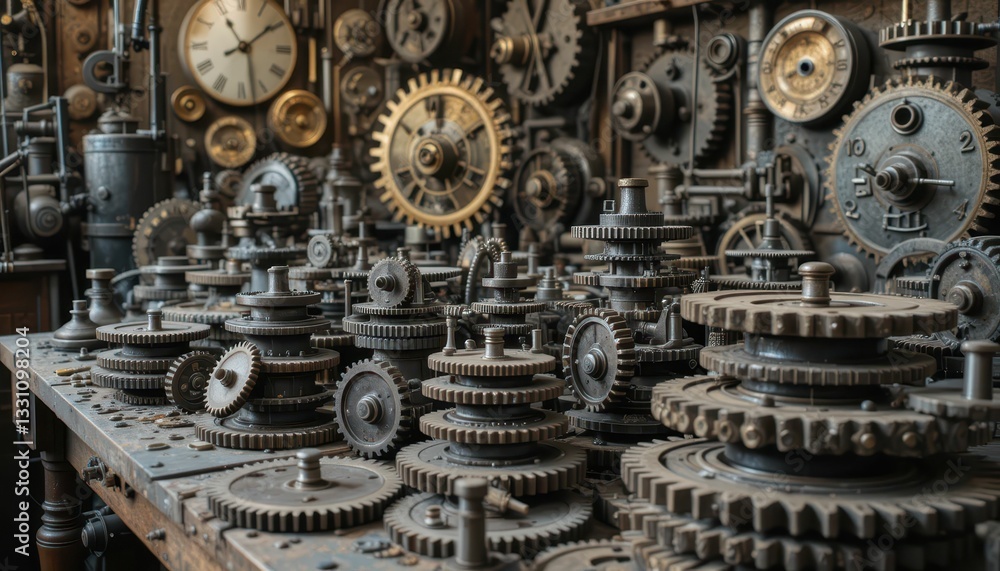 Fototapeta premium Intricate Arrangement of Vintage Gears and Mechanical Components