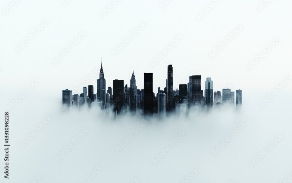 Fototapeta premium Dark Cityscape Emerging From Thick Fog