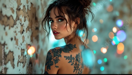 a girl with tatoo in the back