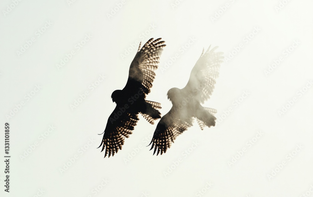 Fototapeta premium Two Birds in Flight Against Bright Sky