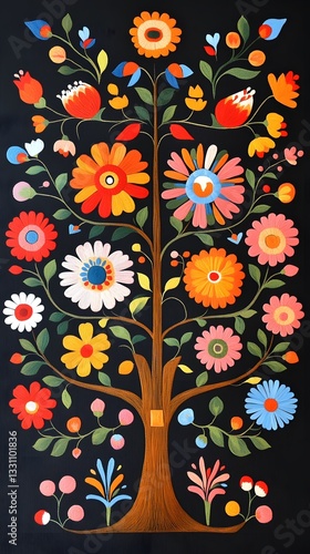 Wallpaper Mural A vibrantly colored flowering tree against a dark background displays Torontodigital.ca