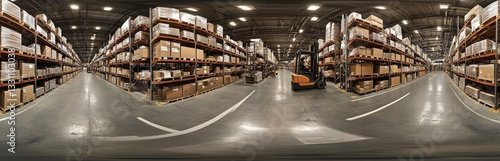 Huge distribution warehouse with high shelves. Industry background concept