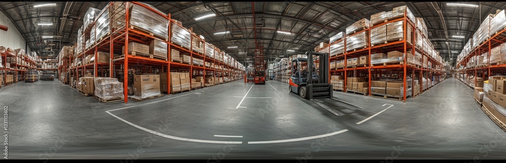 Huge distribution warehouse with high shelves. Industry background concept Huge distribution warehouse with high shelves. Industry background concept
