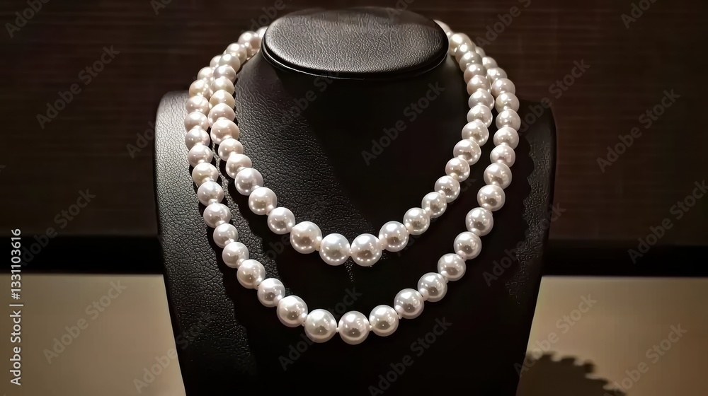Fototapeta premium Elegant pearl necklace display jewelry store product showcase luxurious environment close-up view fashion concept
