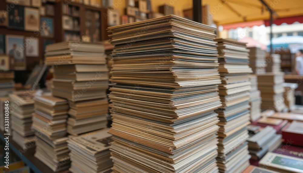 Obraz premium Stacks of Blank Photo Frames in a Vintage Outdoor Market Scene