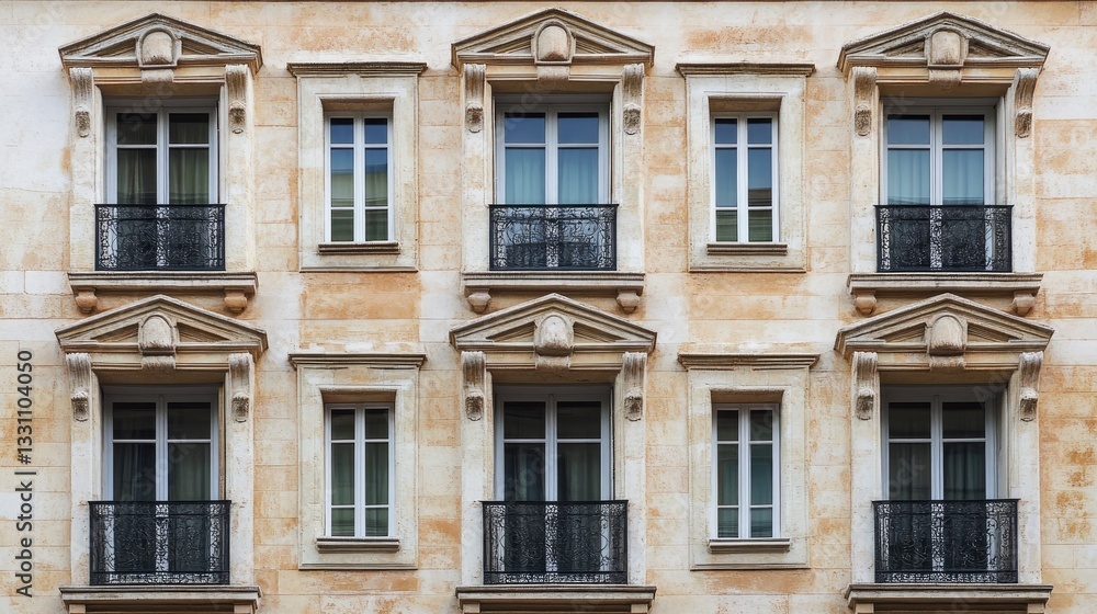 A building with nine strategically placed windows on the facade, adhering to the photographic principle for visual balance. A building with nine strategically placed windows on the facade, adhering to the photographic principle for visual balance.
