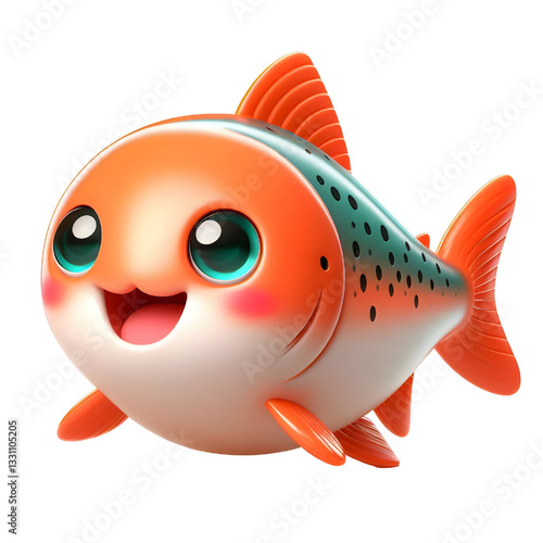 Cute 3d salmon isolated on white background