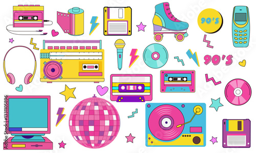 90s theme collection music tech fashion lifestyle perfect nostalgic design retro inspired project illustration background