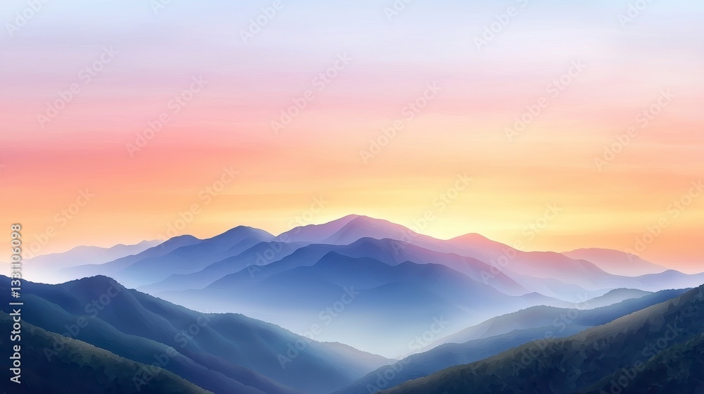 Fototapeta premium Pastel Sunset over Hazy Mountain Range
