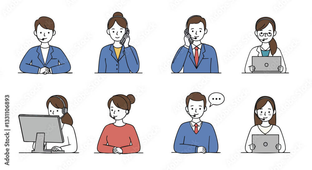 Customer Service and Support Vector Illustration Pack on Plain White Background - Professional Service AI File Customer Service and Support Vector Illustration Pack on Plain White Background - Professional Service AI File