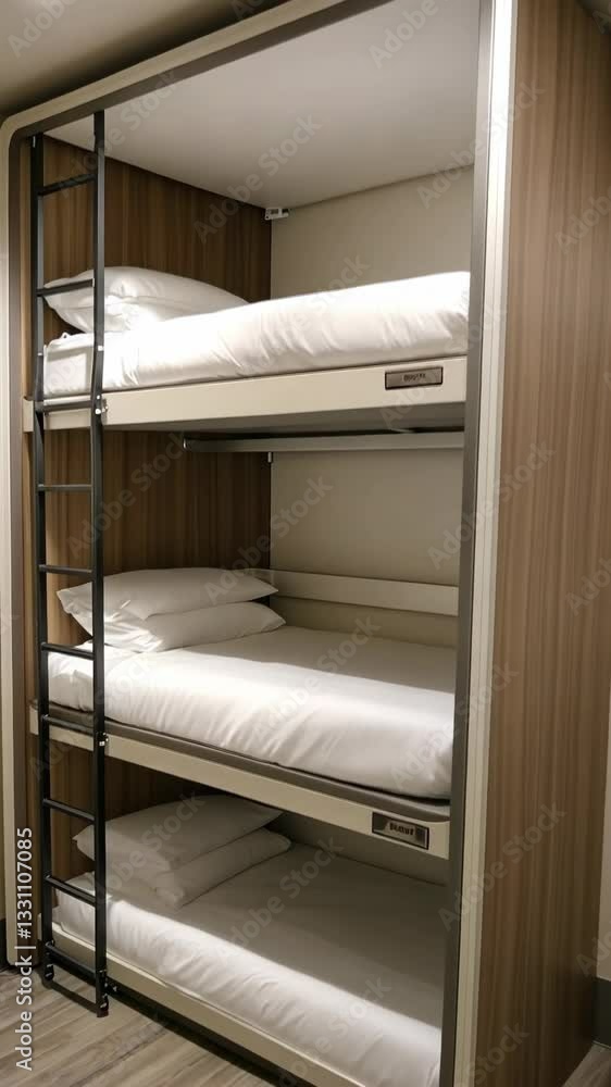 Bunk beds in modern accommodation provide efficient sleeping arrangements for travelers in urban settings Bunk beds in modern accommodation provide efficient sleeping arrangements for travelers in urban settings