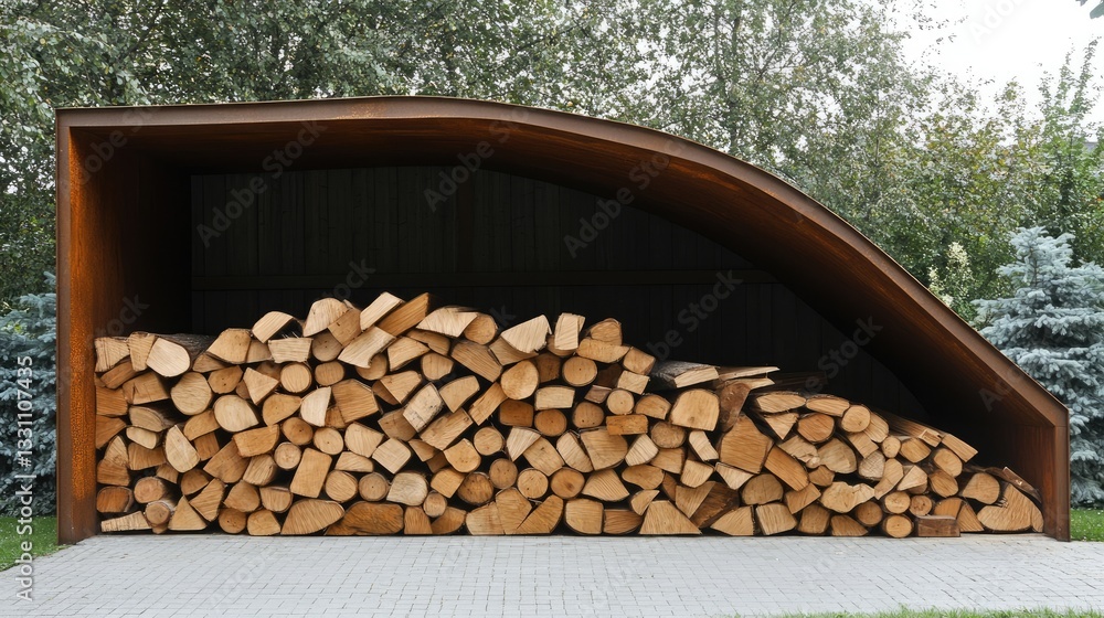 Compact wood storage solution with short and long pieces arranged efficiently Compact wood storage solution with short and long pieces arranged efficiently