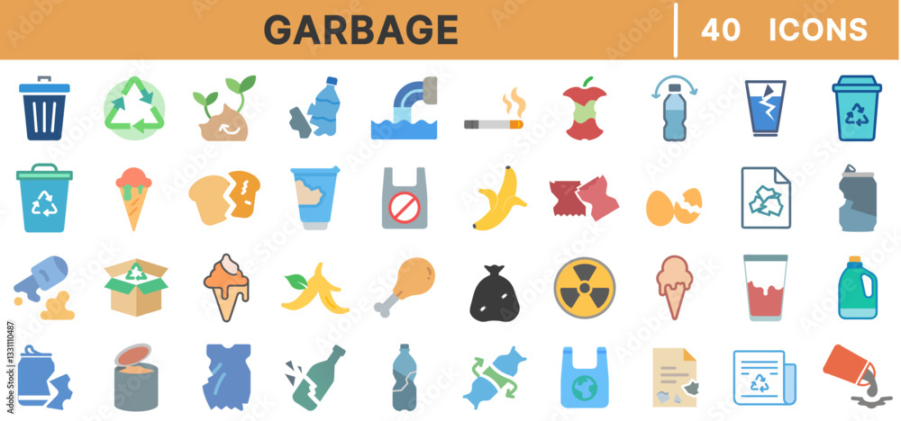 Garbage and Waste Line Icons Set – Recycling, Trash Bins, Pollution, Litter, Waste Management, Environmental Cleanup, Biodegradable, and Plastic Waste Garbage and Waste Line Icons Set – Recycling, Trash Bins, Pollution, Litter, Waste Management, Environmental Cleanup, Biodegradable, and Plastic Waste