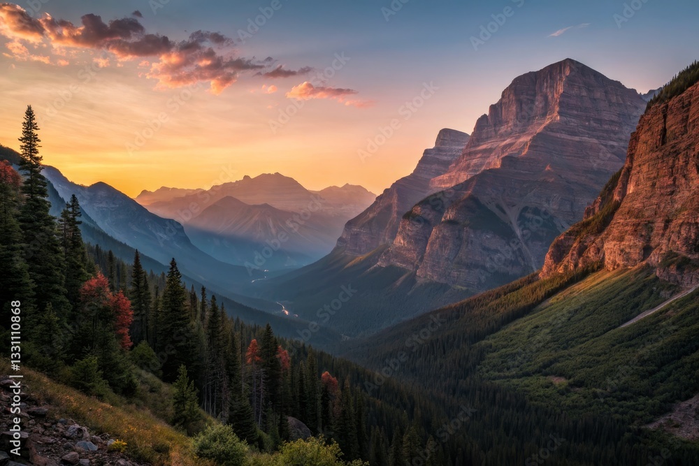 Fototapeta premium Mountain Valley Landscape at Sunset