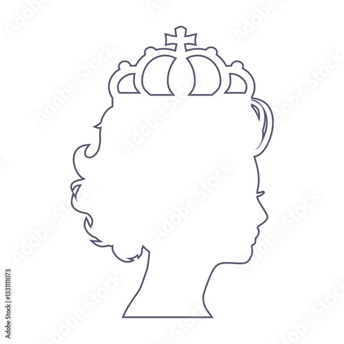 Profile view silhouette of a princess or queen. Cute girl portrait. Fashion branding emblem.