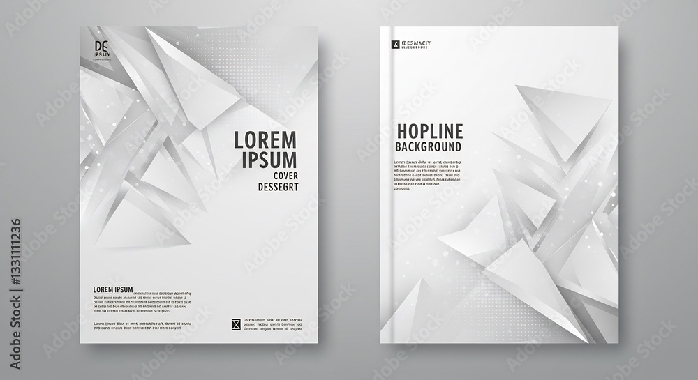 Fototapeta premium Abstract grayscale geometric book cover design features sharp angular triangles subtly layered creating a modern minimalist aesthetic. AI Generated