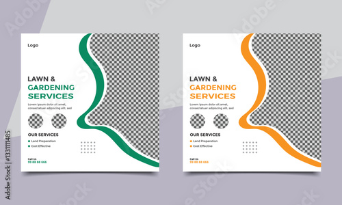 Lawn and garden service social media square banner design.