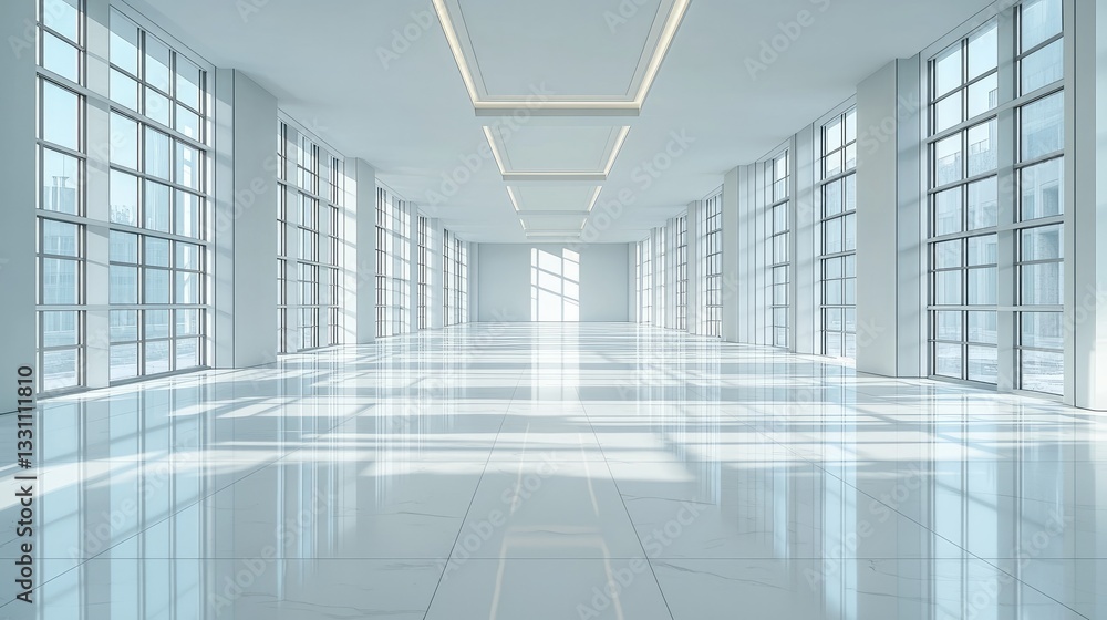 A shot of modern architecture featuring aligned windows that create a vanishing point effect in a minimalist setting. A shot of modern architecture featuring aligned windows that create a vanishing point effect in a minimalist setting.