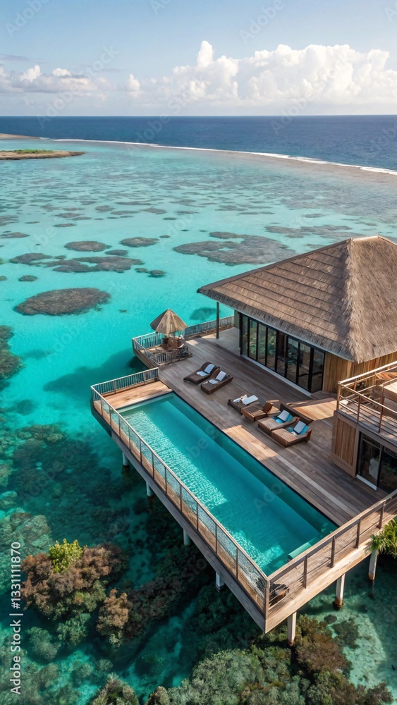 Obraz premium Luxury Overwater Bungalows with Turquoise Lagoon View - Tropical Island Getaway