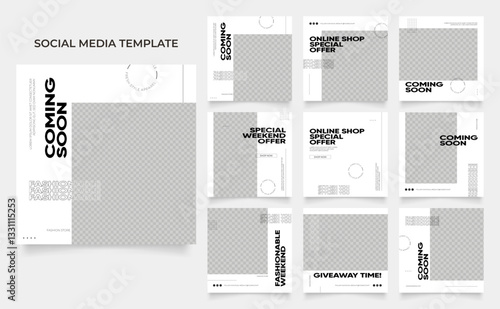 social media template banner blog fashion sale promotion. fully editable instagram and facebook square post frame puzzle organic sale poster. fresh black white element shape vector background