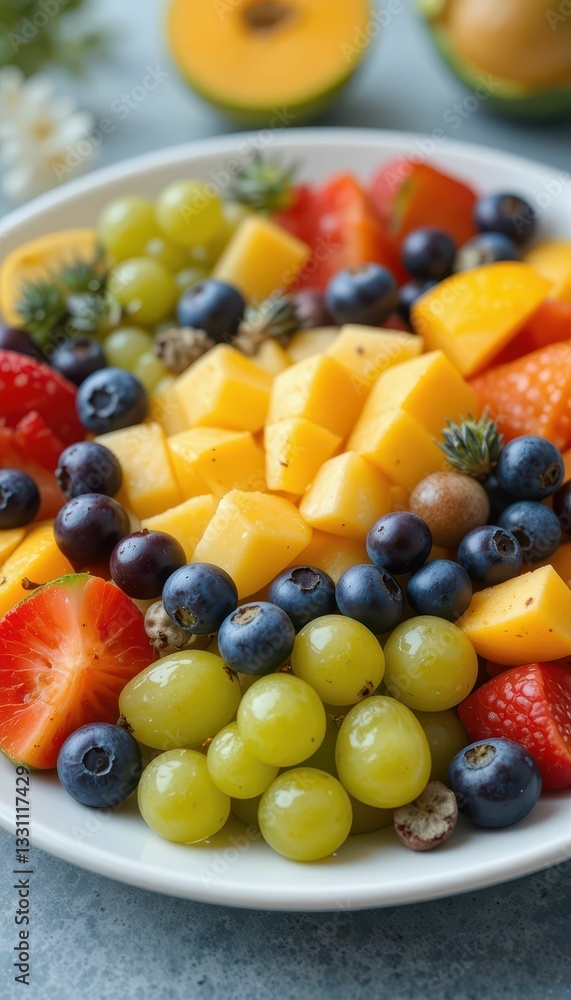 Fresh Colorful Fruit Salad with Mixed Berries and Tropical Fruit Fresh Colorful Fruit Salad with Mixed Berries and Tropical Fruit