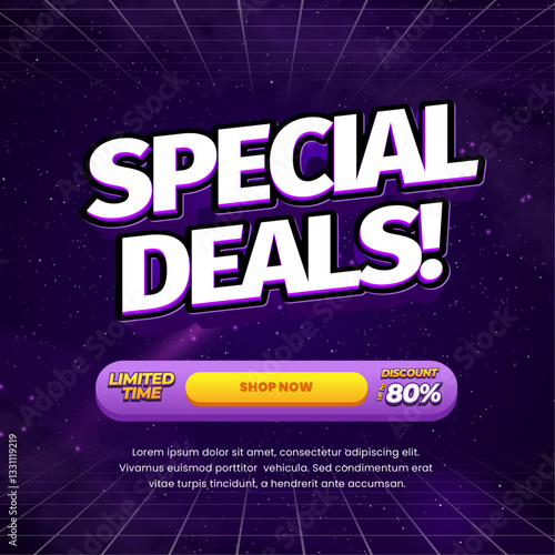 Special day Sale discount deals Galaxy dark violet purple gradient Editable text effect white with Grid Call to action Promotional square banner poster flyer 
