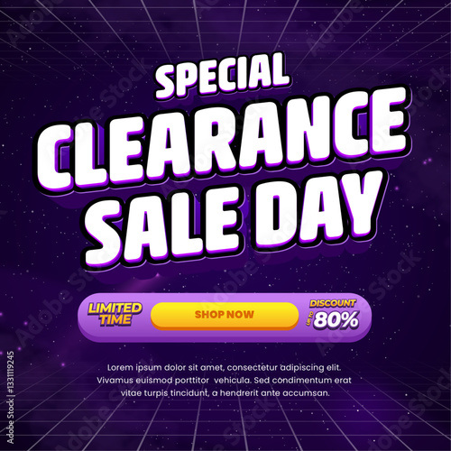 Clearance special day Sale discount deals Galaxy dark violet purple gradient Editable text effect white with Grid Call to action Promotional square banner poster flyer 
