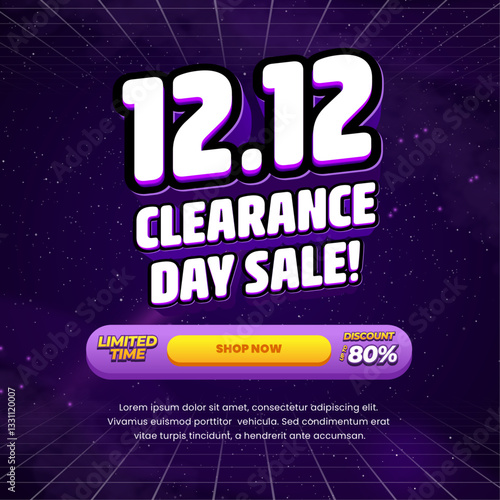 12.12 Clearance Shopping day Sale discount deals Galaxy dark violet purple gradient Editable text effect white with Grid Call to action Promotional square banner poster flyer 
