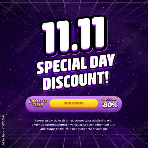 11.11 Special Shopping day Sale discount deals Galaxy dark violet purple gradient Editable text effect white with Grid Call to action Promotional square banner poster flyer 
