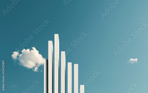 White And Black Bars Against Teal Blue Sky With Clouds