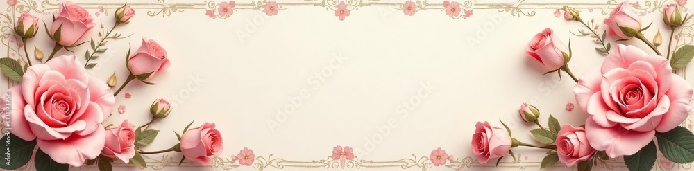 Obraz premium Soft pastel tones, delicate roses, and vintage patterns on a romantic floral card, flowers, vintage