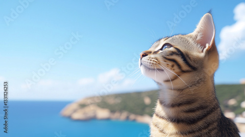 Dreamy Vista: A striped cat...