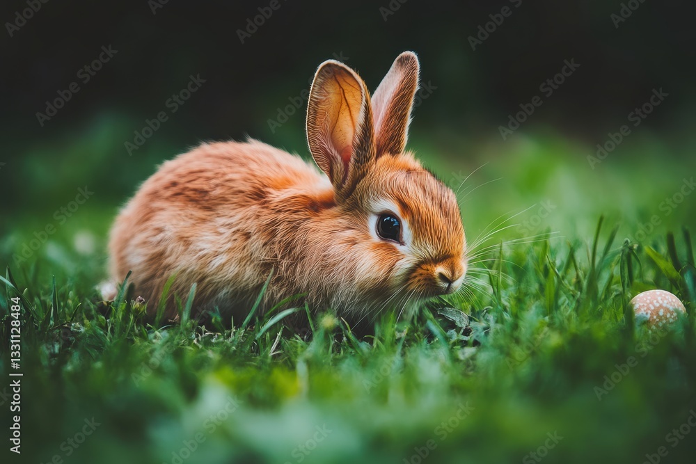 A small rabbit sits peacefully in lush green grass, embodying the spirit of Easter. A small rabbit sits peacefully in lush green grass, embodying the spirit of Easter.